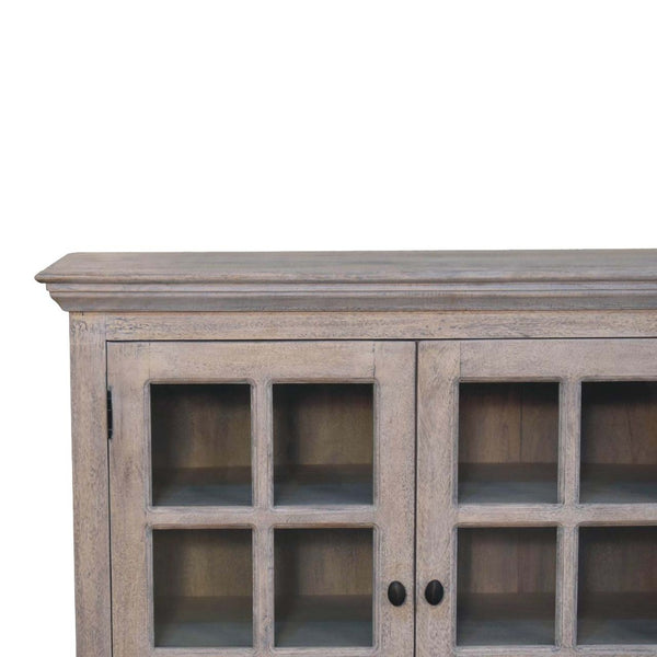 English Elm Solid Wood Stone-Wash Triple Glazed Cabinet – Handcrafted Mango Wood Display With Rustic Charm & Durability B182P279155-GIGA
