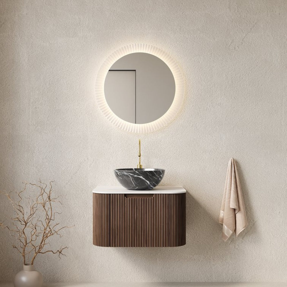 English Elm Dina Floating Bathroom Vanity with Sintered Stone Top and Crystal Glass Basin Black,Dark Walnut W2615S00276