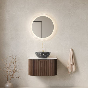 English Elm Dina Floating Bathroom Vanity with Sintered Stone Top and Crystal Glass Basin Black,Dark Walnut W2615S00276