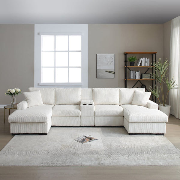 English Elm U Shaped Oversized Sectional Sofa with Double Chaise Console and Memory Foam Cushions W1117S00197