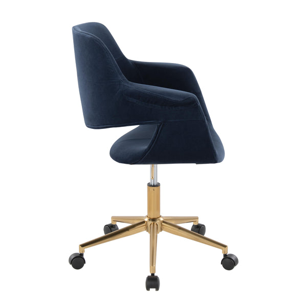English Elm Vintage Mid-Century Office Chair by LumiSource — Gold Metal Base, Velvet Upholstery, Swivel Comfort Blue B202P223927