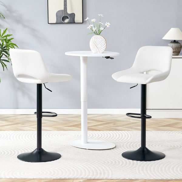 English Elm Set of 2 Pu Leather Barstools with Gold Footrest Curved Back for Kitchen Island White+Black W1151P383774