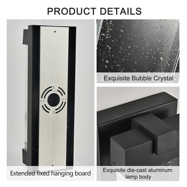 English Elm 19"(H) Black Aluminum Finish Outdoor Wall Light with Bubble Crystal Shade, 3000K LED, Weatherproof Sconce W2312P374979