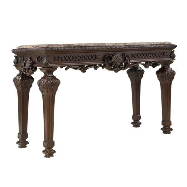 English Elm Solid Wood Hand Carved Console Table Marble Top Cherry Finish Formal Entryway Piece B011P474464
