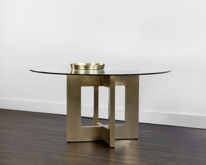 Sunpan Lianne Stylish Geometric Dining Table Base in Gold Lacquer Finish for 59" Round Glass Tops