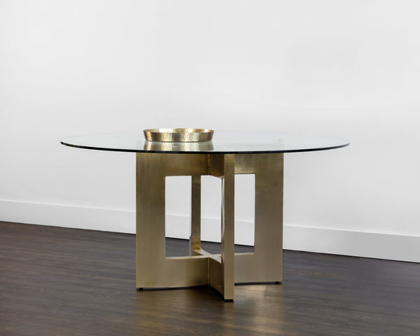 Sunpan Lianne Stylish Geometric Dining Table Base in Gold Lacquer Finish for 59" Round Glass Tops