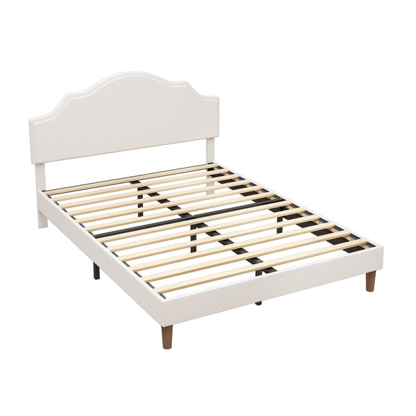 English Elm Queen Upholstered Platform Bed Frame with Adjustable Headboard 32.9"-37", Linen, White, 1000lb Capacity W1716P371756