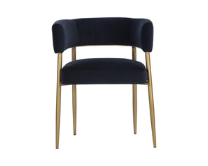 Sunpan Maestro Contemporary Dining Armchair with Curved Frame and Antique Brass Legs for Elegant Dining Abbington Navy