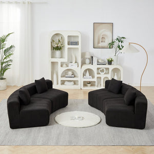 English Elm Two Curved Chenille Sectional Sofa with Sculptural Modular Design and Four Throw Pillows Black W834S00579