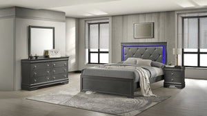 English Elm Blaze Modern 4-Piece Full Bedroom Set With Led Headboard & Storage In Metallic Gray - Stylish Comfort! B009S02035
