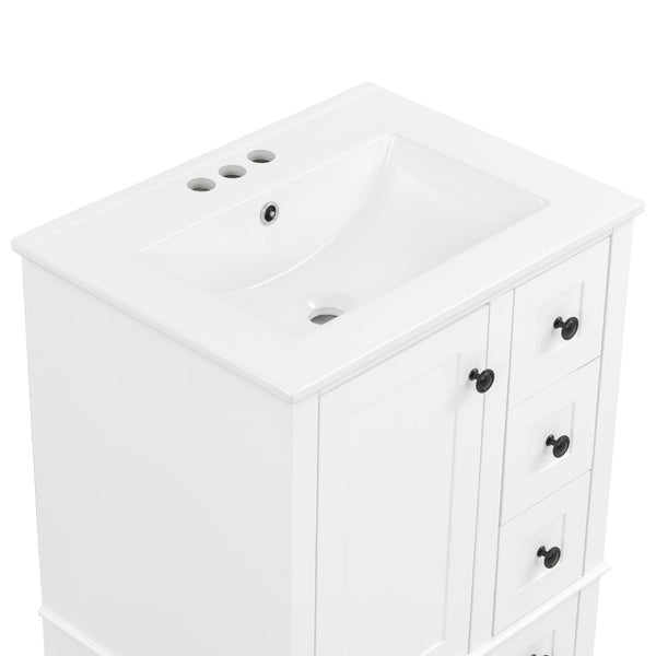 English Elm 24-inch Matte Bathroom Vanity Rubberwood Cabinet with Ceramic Sink and Soft-close Drawers White N729P377516K