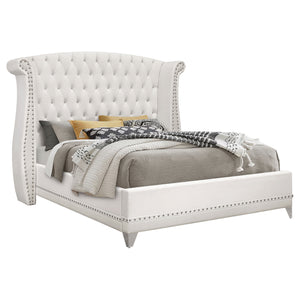 English Elm Barzini White Upholstered Eastern King Wingback Bed - Elegant, Cozy Design For Modern Bedrooms B062S00868