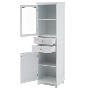 English Elm 63" Tall Bathroom Vanity Cabinet with Glass Doors, Two Drawers and Adjustable Shelves for Stylish Storage White N729P171305K