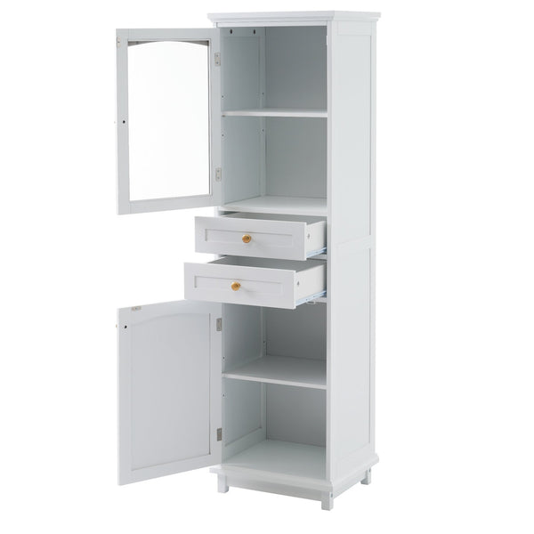 English Elm 63" Tall Bathroom Vanity Cabinet with Glass Doors, Two Drawers and Adjustable Shelves for Stylish Storage White N729P171305K