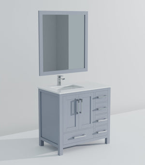 English Elm Dark Grey Bath Vanity Set With Cultured Marble Countertop, Chrome Faucet & Stylish 34" Mirror B2731S01330