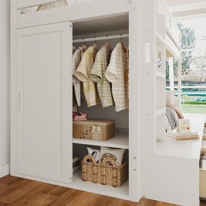 English Elm Twin Triple Bunk Bed Metal L-shaped Frame Sleeps Three Kids White Finish Ivory W1580S00643