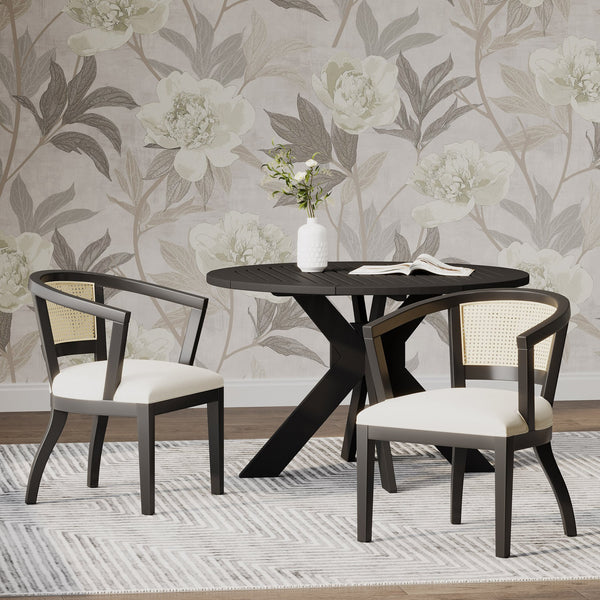 English Elm Christopher Knight Home® - Dining Arm Chair Set Of 2 - Elegant Cream Upholstered Chairs With Cane Web Back For Timeless Style N771P290371M