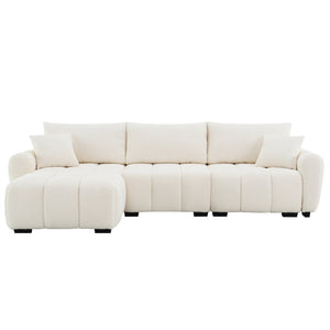 English Elm 110" Modular Sectional Sofa with Extra-Large 31.5" Seat, Thick Cushion, Movable Ottoman, Durable Frame Cream N723S1008A