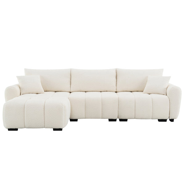 English Elm 110" Modular Sectional Sofa with Extra-Large 31.5" Seat, Thick Cushion, Movable Ottoman, Durable Frame Cream N723S1008A