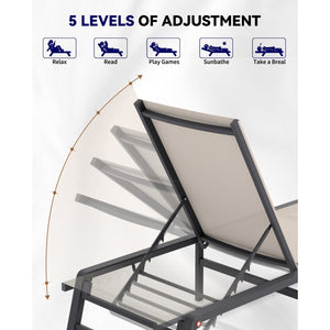English Elm Assemble-free Outdoor Aluminum Chaise Loungers Stackable Textilene Poolside Set of 2 Gray W5756P485212