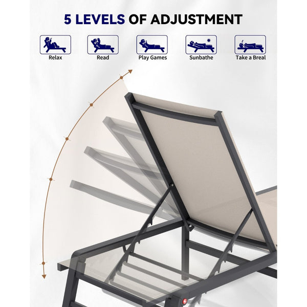 English Elm Assemble-free Outdoor Aluminum Chaise Loungers Stackable Textilene Poolside Set of 2 Gray W5756P485212