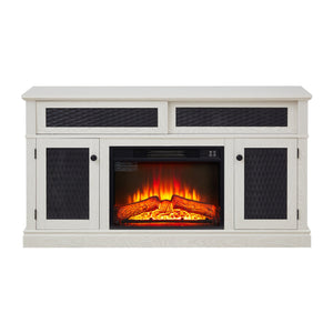 English Elm Embossed TV Stand with 23" Electric Fireplace Insert, 65" TV Console with Ample Storage & Cable Management Ameican White Oak W1758S00036