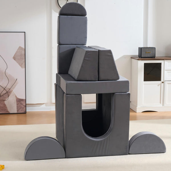English Elm 14 Piece Modular Foam Play Couch Building Set for Toddlers Playroom Bedroom Gray W3523P450127