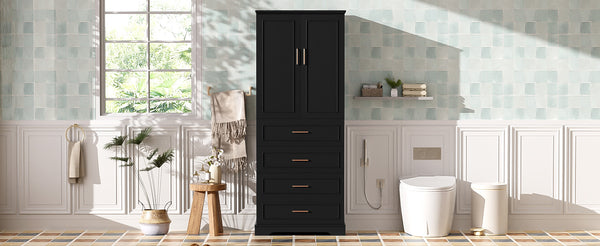 English Elm 72.2'' Tall Freestanding Bathroom Cabinet with 3 Drawers, Adjustable Shelf, Soft-Close Doors, Modern Elegant Design Black N729P296769B