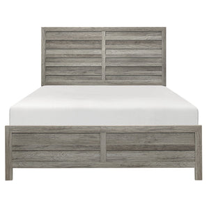 English Elm Weathered Gray Queen Bed with Rustic Faux Wood Veneer Headboard, Modern Transitional Design - Durable Finish B011S01107