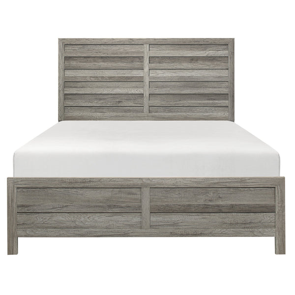 English Elm Weathered Gray Queen Bed with Rustic Faux Wood Veneer Headboard, Modern Transitional Design - Durable Finish B011S01107