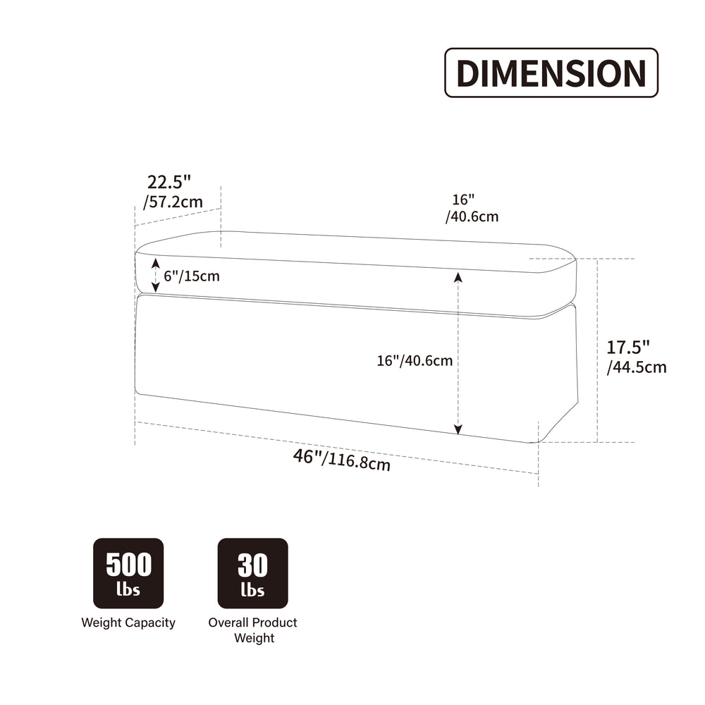 English Elm 46" Wide Modern Upholstered Chenille Ottoman with Removable Tray & Cushions, Black Metal Legs, Durable 500LB Capacity Wheat W3098P356195