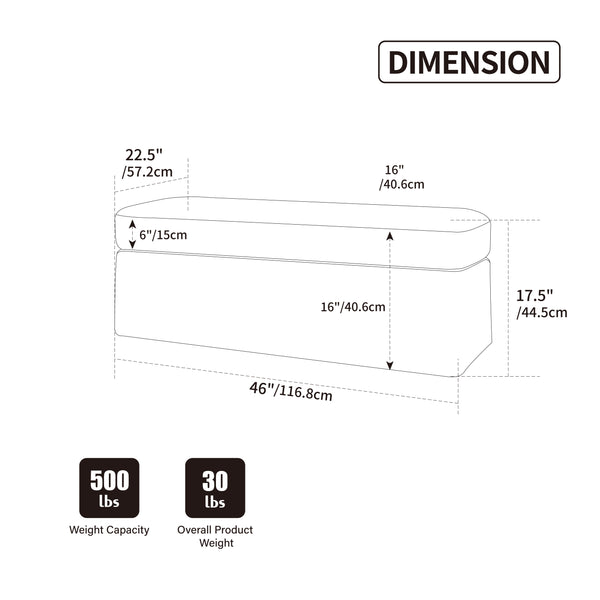 English Elm 46" Wide Modern Upholstered Chenille Ottoman with Removable Tray & Cushions, Black Metal Legs, Durable 500LB Capacity Beige W3098P356194