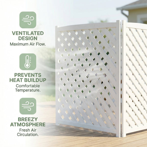 English Elm 3-panel Outdoor Wood Slatted Privacy Screen Enclosure for Patio Equipment Areas White W2640P389245