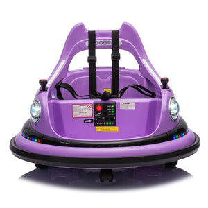 English Elm 12v Kids Ride on Bumper Car with 360 Spin Led Lights Bluetooth and Parental Remote Purple W1578P198507