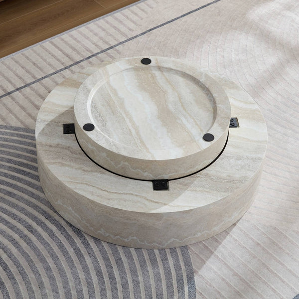 English Elm Round Fiberglass Coffee Table Sculptural Minimalist Design for Modern Living Rooms W2085P374193