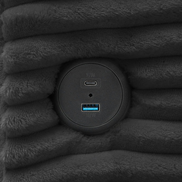 English Elm 2-Seater Corduroy L-Shaped Chaise Sofa with USB-C Charging, Storage Pocket, Reversible Design Grey W2606S00003