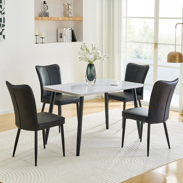 English Elm Table and Chair Set Rectangular Tempered Glass Top with 4 Black Pu Leather Seats W1151S04628
