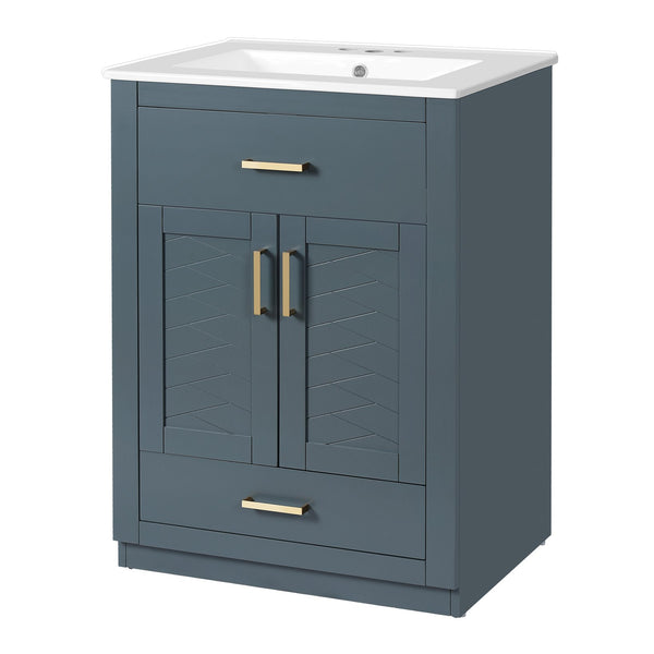 English Elm 24" Stylish Blue Bathroom Vanity With Ceramic Sink, 2 Storage Doors & Tip-Out Drawer For Organization N710P341037C