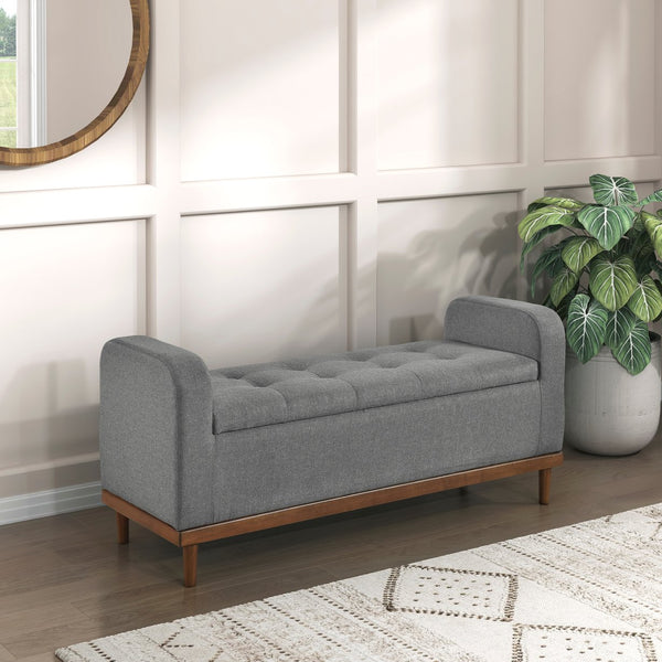 English Elm Mid-Century Modern Lift-Top Storage Bench with Tufted Upholstery, Walnut Solid Wood Frame, Hidden Organizer Gray 50.75 L x 19 W x 19.75 H B011P192193