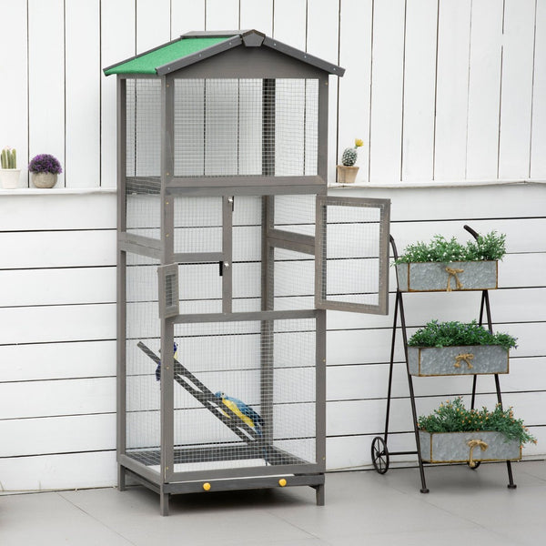 English Elm Pawhut Outdoor Fir Wood Aviary Tall Bird Habitat with Uv Protection and Pull Tray W2225P173757