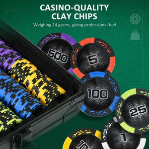 English Elm Soozier 500 Clay Poker Chip Set with Aluminum Case Two Card Decks and Dice W2225P217202