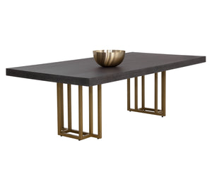Sunpan Baldessara 94.5" Rustic Bronze Dining Table with Stylish Oak Veneer Top for Modern Elegance