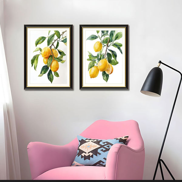 English Elm Set Of 2 Lemon Botanical Canvas Prints – Vibrant Fruit Art In Solid Wood Frames For Stylish Décor T3976P383240-GIGA