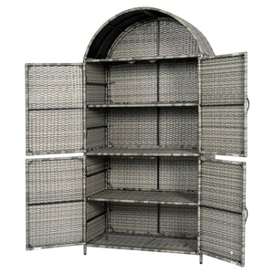 English Elm K&k Tall Arched Pe Rattan Outdoor Storage Cabinet with Adjustable Shelves and Steel Frame Grey N707P420158G