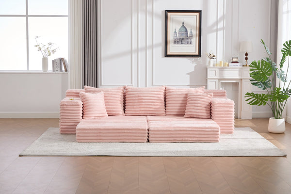 English Elm Oversized Corduroy Cloud Couch Convertible Sleeper Sofa with Memory Foam Seating Pink W395S00121