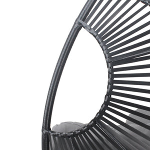 English Elm Elegant Woven Pe Rattan Hanging Egg Chair Galvanized Steel Frame Outdoor Patio Lounge Black+ Gray W3979P392998