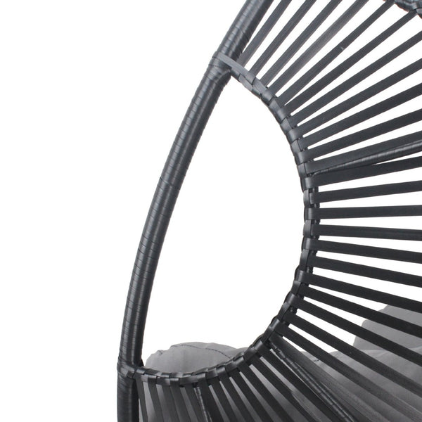 English Elm Elegant Woven Pe Rattan Hanging Egg Chair Galvanized Steel Frame Outdoor Patio Lounge Black+ Gray W3979P392998