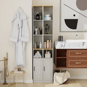 English Elm 72" Slim Six-tier Freestanding Cabinet Antique White Finish for Bathroom or Hallway W282P412294