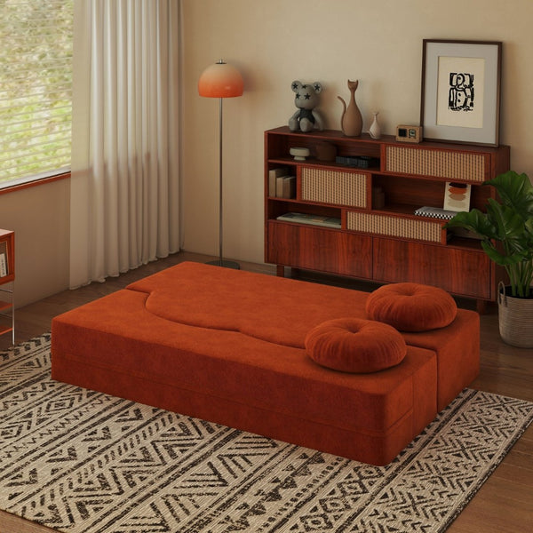 English Elm Modern Corduroy Folding Floor Sofa Sleeper with Foam Fill for Studio Bedroom Guests Orange W2353P379629