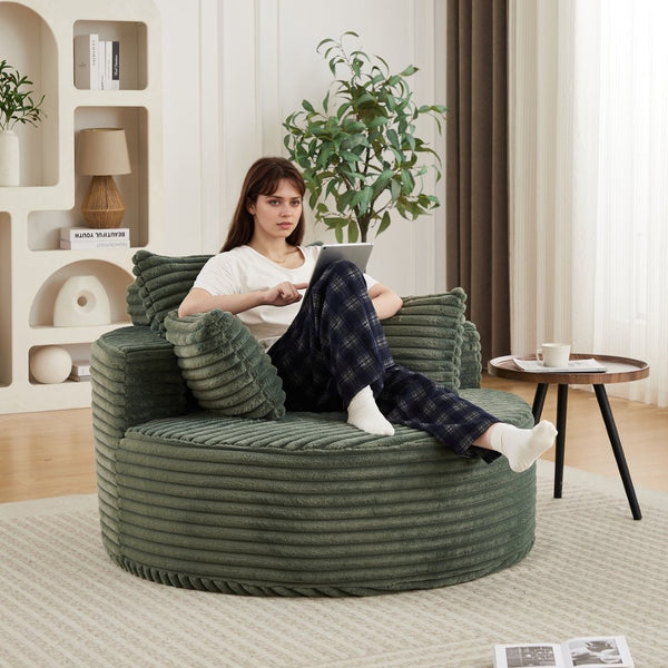 English Elm 50"l Corduroy Oversized Sleeper Chair with Neck Pillow Support for Lounge or Bedroom Green W834P405866